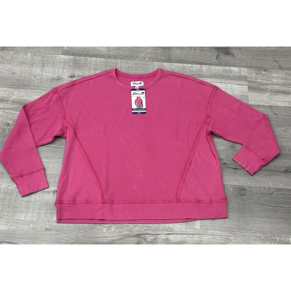 New SEVEN7 Women's Hot Pink‎ Long Sleeve Waffle Crewneck T-Shirt, XXL READ